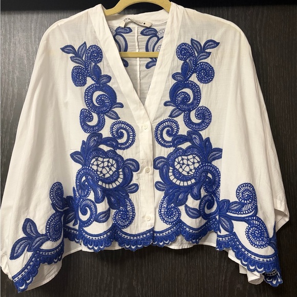 Zara White Blouse with Blue Embroidery - Picture 3 of 12
